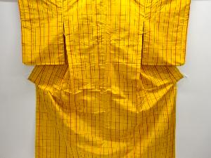 アンティーク　格子織出し米沢紬着物